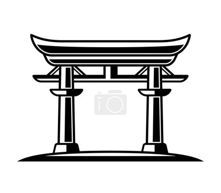 Ilustración de Ilustración de vectores torii japoneses en estilo monocromo vintage aislado en blanco - Imagen libre de derechos