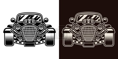 Illustration for Hot rod car front view set of objects in two styles vector objects - Royalty Free Image