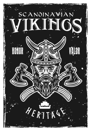 Illustration for Vikings vector poster vintage illustration in black and white style with textures on separate layers - Royalty Free Image