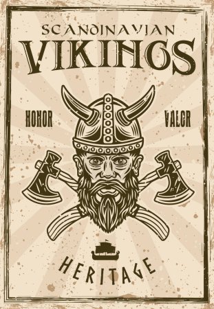 Ilustración de Ilustración de póster de vector vikingos en estilo vintage con texturas en capas separadas - Imagen libre de derechos