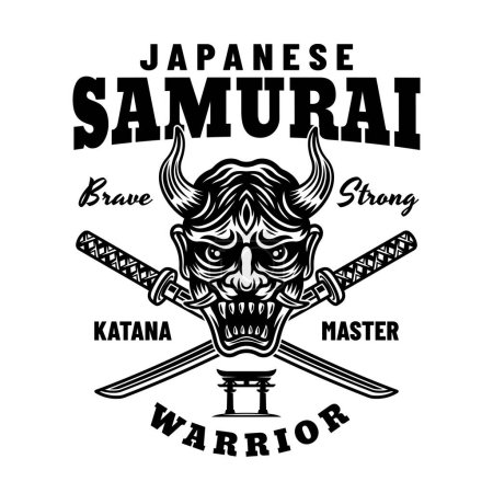Illustration for Samurai vector monochrome emblem, badge, label isolated on white - Royalty Free Image