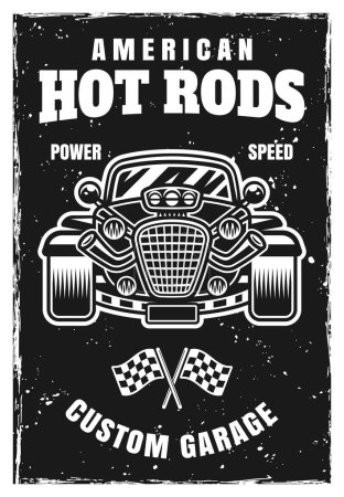Ilustración de Ilustración de la vendimia del cartel del coche de la barra caliente en estilo blanco y negro con texturas en capas separadas - Imagen libre de derechos
