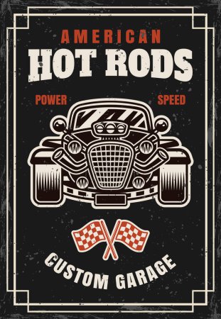 Ilustración de Hot rod coche vector cartel ilustración vintage en estilo colorido con texturas en capas separadas - Imagen libre de derechos