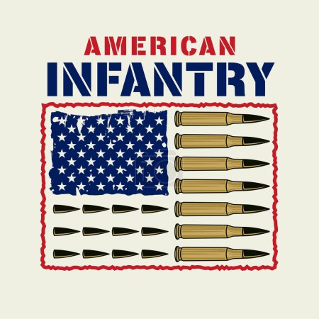 American infantry army flag vector colored illustration. USA flag from bullets