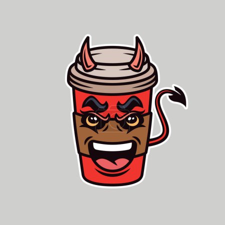 Téléchargez les illustrations : Diable café tasse en papier dessin animé personnage vectoriel illustration dans un style coloré - en licence libre de droit