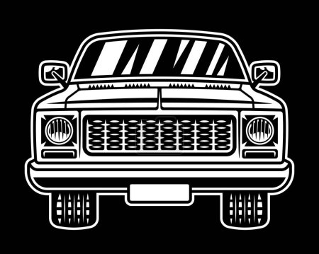 Téléchargez les illustrations : Camionnette vieille voiture vue de face illustration vectorielle sur fond noir - en licence libre de droit