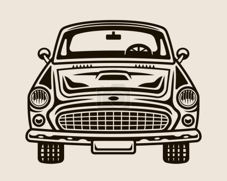 Téléchargez les illustrations : Illustration vectorielle vue de face de voiture classique sur fond de couleur claire - en licence libre de droit