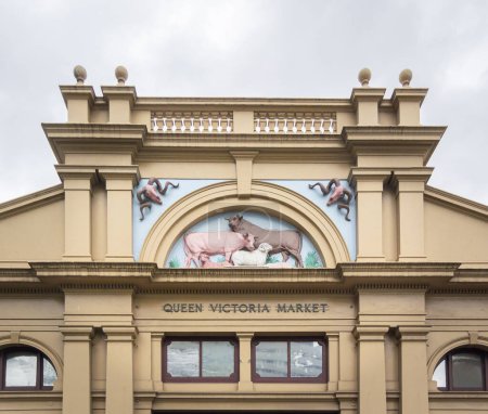 Photo for Colourful relief above the entrance to Queen Victoria Market buildings in the city of Melbourne, Australia - Royalty Free Image