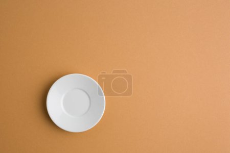 Téléchargez les photos : Empty ceramic round plate on brown background with clipping path.View from above - en image libre de droit