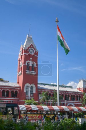 Foto de Chennai, India - 14 de julio de 2023: La estación central de trenes de Chennai es la principal terminal ferroviaria de la ciudad de Chennai, Tamil Nadu, India. - Imagen libre de derechos