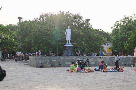 Photo for Pondicherry, India - July 15, 2023: Pandit Jawaharlal Nehru Statue at pondicherry beach, The popular stretch of beachfront in the city of Puducherry, India. - Royalty Free Image