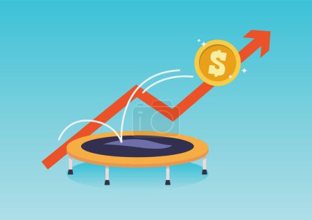 Illustration for Dollar coin bounce back on the trampoline. Vector illustration - Royalty Free Image