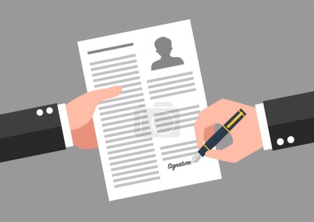 Illustration for Hand signing a document. Business concept. Vector illustration - Royalty Free Image