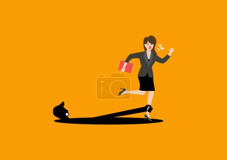 Shadow hand pulling a business woman. Business concept. Vector illustration