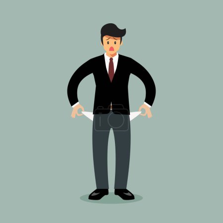 Illustration for Businessman has no money in his pockets. Vector illustration. graphic cartoon - Royalty Free Image