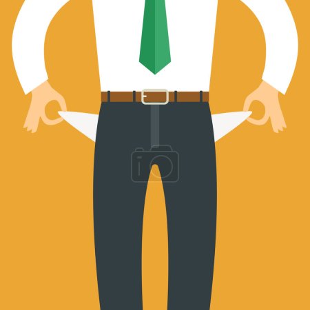 Illustration for Businessman has no money. Empty pockets. Vector illustration. graphic cartoon - Royalty Free Image