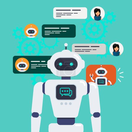 Ilustración de Inteligencia artificial bot de chat. Smart Ai chat bot comunicarse con humanos. Ilustración vectorial - Imagen libre de derechos