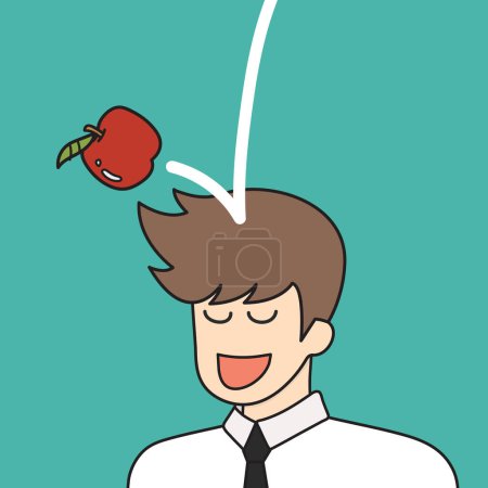 Illustration for Apple falling dawn to the businessman head doodle style. Vector illustration - Royalty Free Image