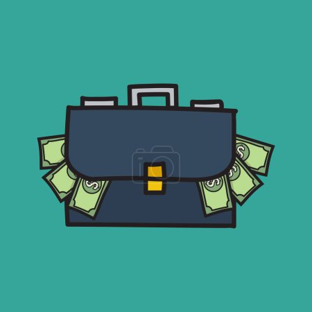 Illustration for Briefcase full of money. doodle handdrawn style. vector illustration - Royalty Free Image