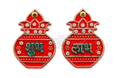 Indien hindou religieux Texte favorable "Shubh Laabh" (écrit en hindi) placé sur le riz. Contexte religieux