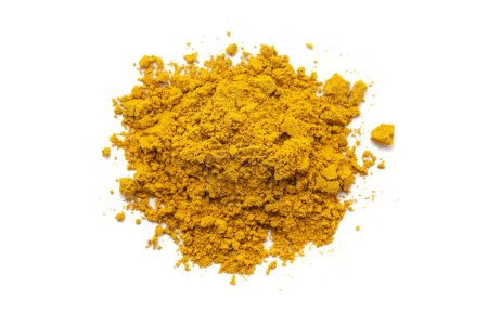 A pile of digestive powder called "Buknu" a mixture of Indian ayurvedic herbs and spices, used in Indian cuisine, isolated on a white background. Top view