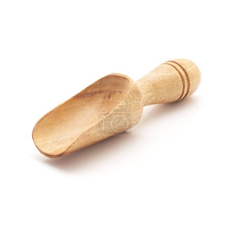 Front view of an empty wooden scoop. Isolated on a white background.