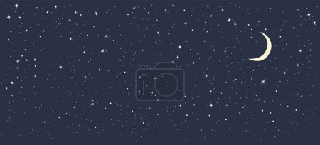 Photo for Starry night sky with moon. Dark monochromatic background with small stars and constellations. Simple objects without effect.Starry night sky with moon. Vector illustration. - Royalty Free Image