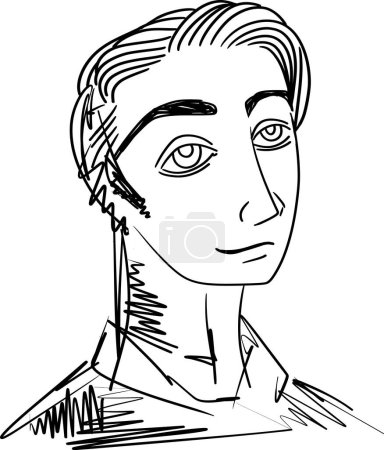 Illustration for Sketch of Man portrait. Young hansome man looking front angles. Close up black and white line sketch isolated vector illustration - Royalty Free Image