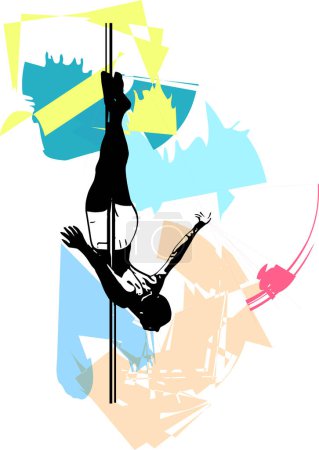 Illustration for Silhouette of man and pole. Pole dance illustration for fitness, striptease dancers, exotic dance. Vector illustration for logotype, badge, icon, logo, banner - Royalty Free Image
