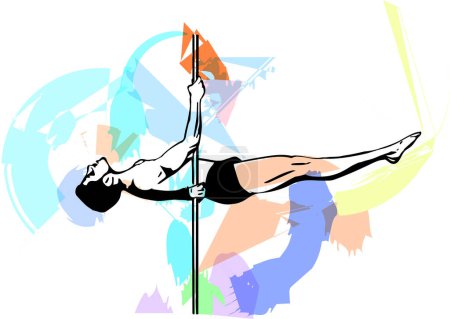 Illustration for Silhouette of man and pole. Pole dance illustration for fitness, striptease dancers, exotic dance. Vector illustration for logotype, badge, icon, logo, banner - Royalty Free Image