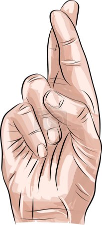 Illustration for Gesture. Lucky sign. Man with two fingers crossed. Hand showing fingers crossed. Hand gesture mean Lie or luck, superstition symbol. - Royalty Free Image