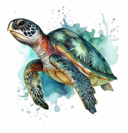 Téléchargez les photos : Dessin d'une tortue de mer sur fond blanc et couleur - en image libre de droit