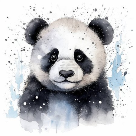 Foto de Dibujo en acuarela de un pequeño panda sobre un fondo blanco. Para su diseño - Imagen libre de derechos
