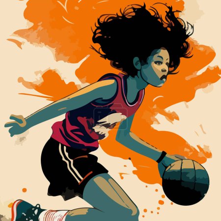 Illustration for Vector drawings of young athletes. Girls play basketball expressively - Royalty Free Image