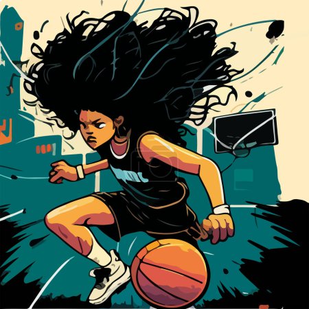 Illustration for Vector drawings of young athletes. Girls play basketball expressively - Royalty Free Image