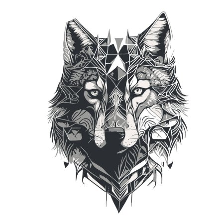 Illustration for Vector drawing. Black and white drawing of a creative wolf, for your design. - Royalty Free Image