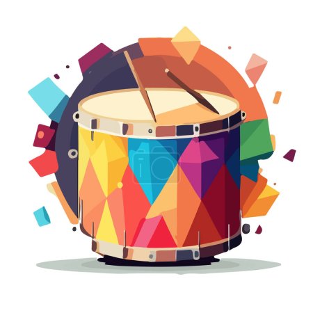 Dessin animé tambour multicolore avec des bâtons sur un fond blanc. Pour votre conception d'autocollant ou de carte postale.