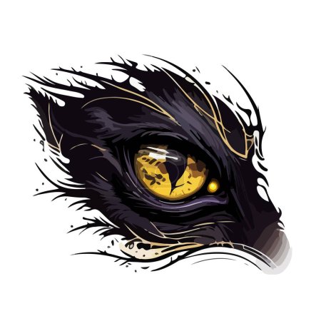 Creative drawing of a yellow eye of an animal on a white background. For your sticker or logo design.