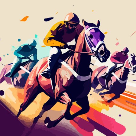Ilustración de Dibujo de una competición de carreras de caballos, el jinete se esfuerza por la victoria. Para su diseño. - Imagen libre de derechos