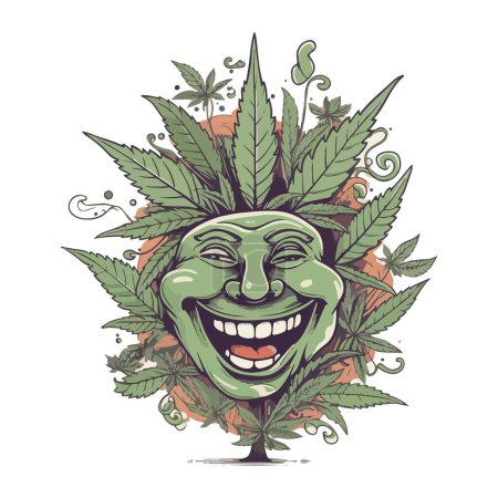 Laughing cannabis tree on a white background. For your sticker or postcard design.