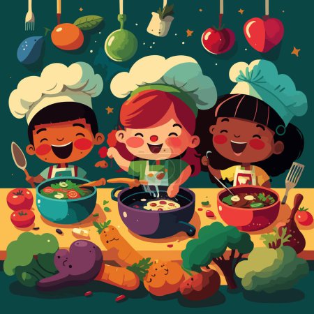 Cartoon characters, cheerful cook girls prepare food. For your design