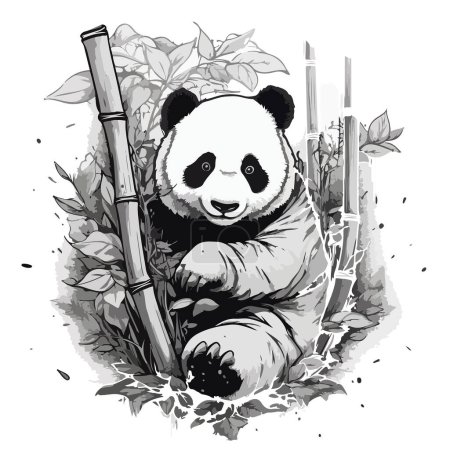 Illustration for A cute giant panda in a bamboo bush on a white background. For your design - Royalty Free Image