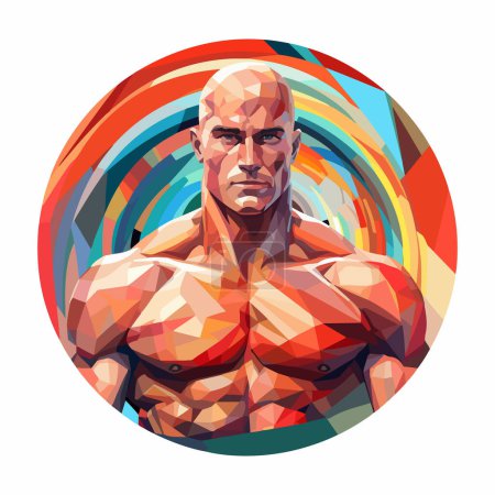 Illustration for Drawing of a strong torso of a man on a colored background for your logo - Royalty Free Image