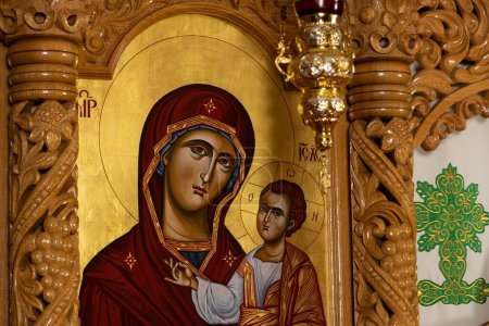 Photo for Orthodox icon on a church iconostasis. When worshipers enters the church they will kiss this icon and cross themselves. - Royalty Free Image