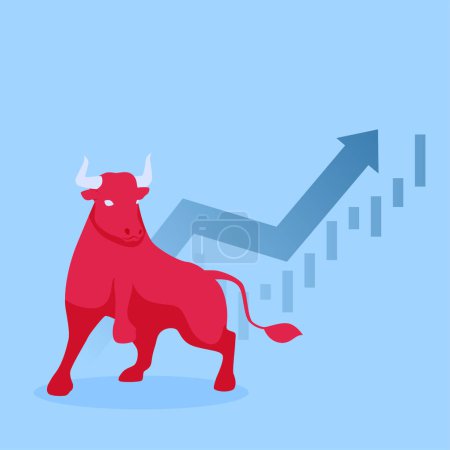 Illustration for Angry bull raises one leg, metaphor of rising share prices in the stock market - Royalty Free Image