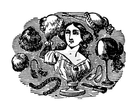 Foto de Antique 19th-century engraving of print depicting female hairstyles. Published in Proben-Album, Buchdruckerei Julius Klinkhardt, Leipzig, Germany (1881). - Imagen libre de derechos