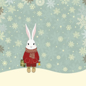 Christmas illustration with a cute cartoon rabbit in snow Poster #620193972