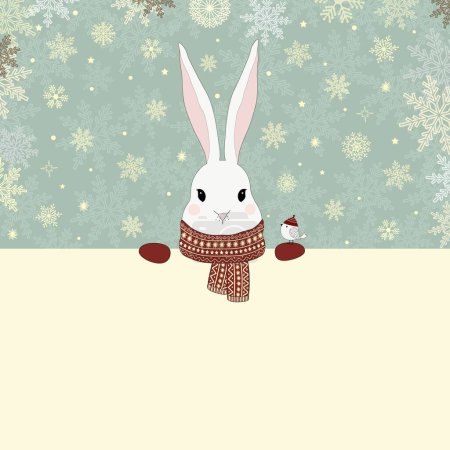 Foto de Tarjeta de Navidad con un lindo conejo de dibujos animados y lugar para el texto - Imagen libre de derechos