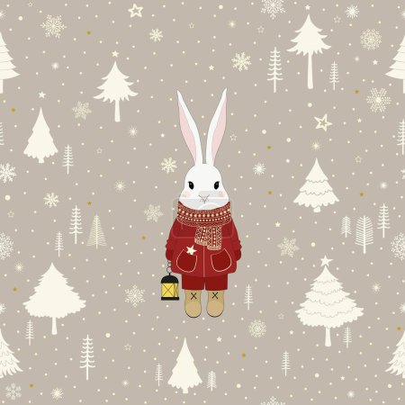 Foto de Ilustración de Navidad con un lindo conejo de dibujos animados - Imagen libre de derechos