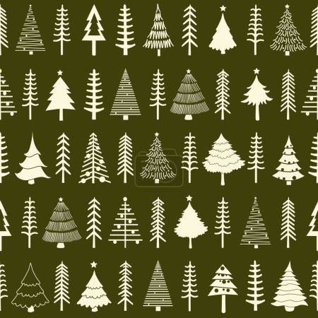 Foto de Patrón sin costuras con árboles de Navidad estilizados sobre fondo verde - Imagen libre de derechos